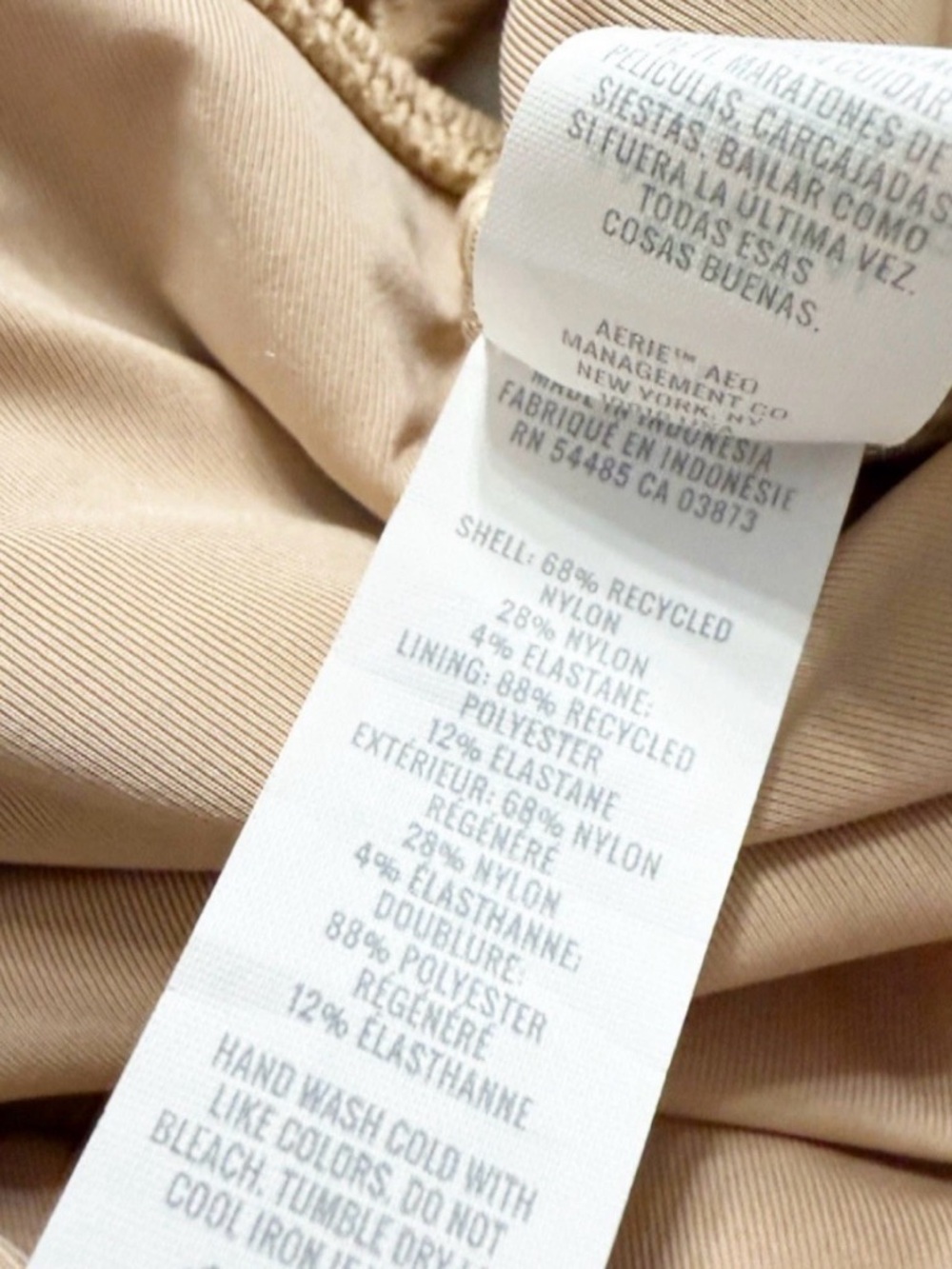 Aerie Beige Textured One Piece Swimsuit Open Back Beaded Strap M - Picture 10 of 10